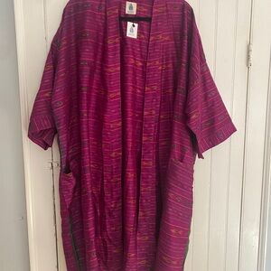 Elegant Magenta Recycled Sari Robe (Short) in Silk, One Size by 21Tara Brooklyn